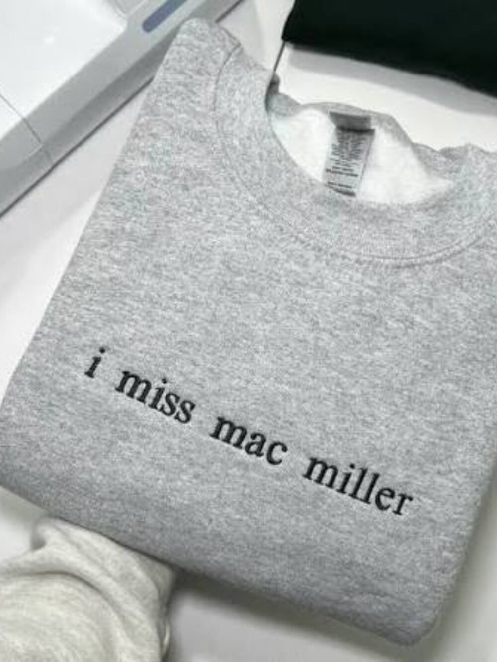 "I Miss Mac Miller" Embroidered Grey Crewneck Sweatshirt - M